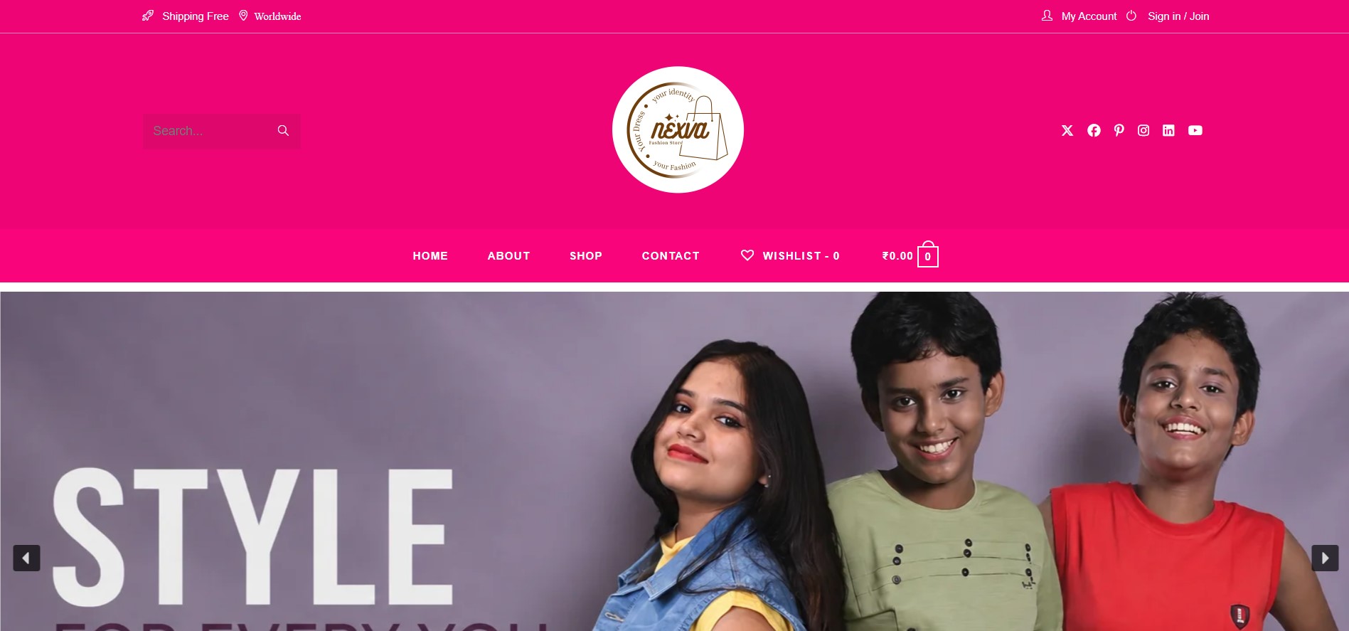Arpisu — Homepage hero "Style for Every You" with Nexva branding