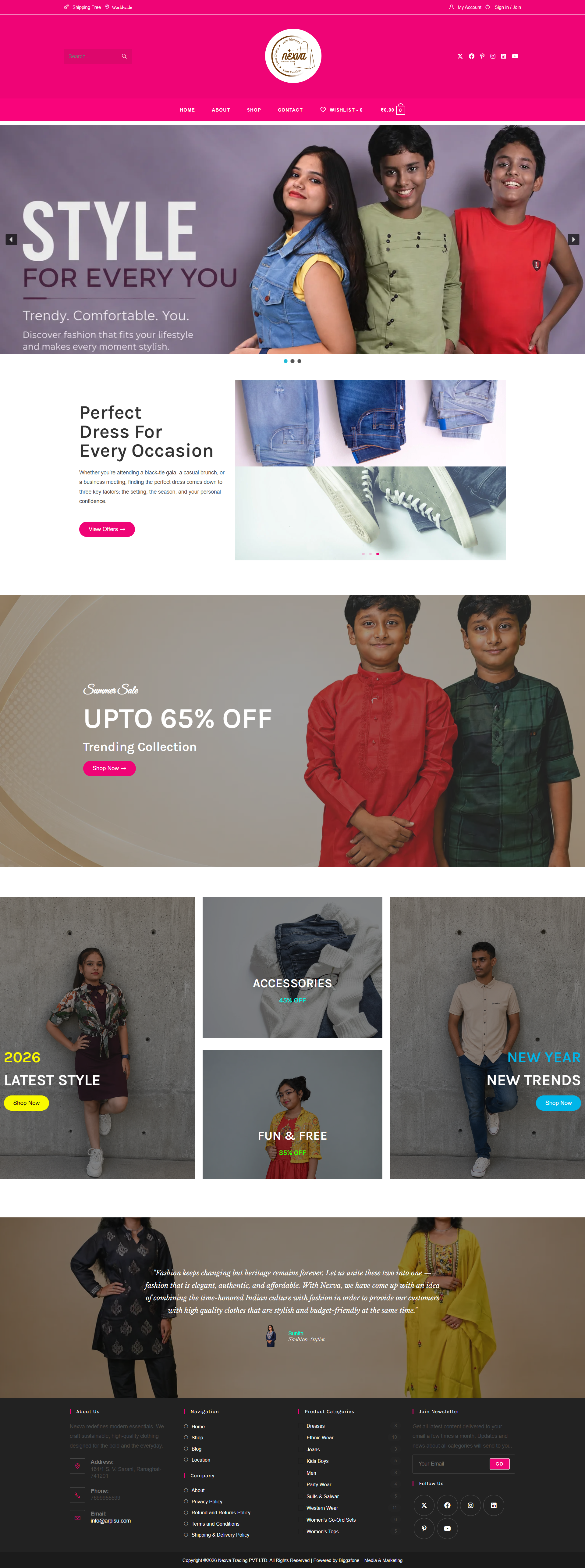 Arpisu — Full homepage with Summer Sale banner, promotional tiles and footer
