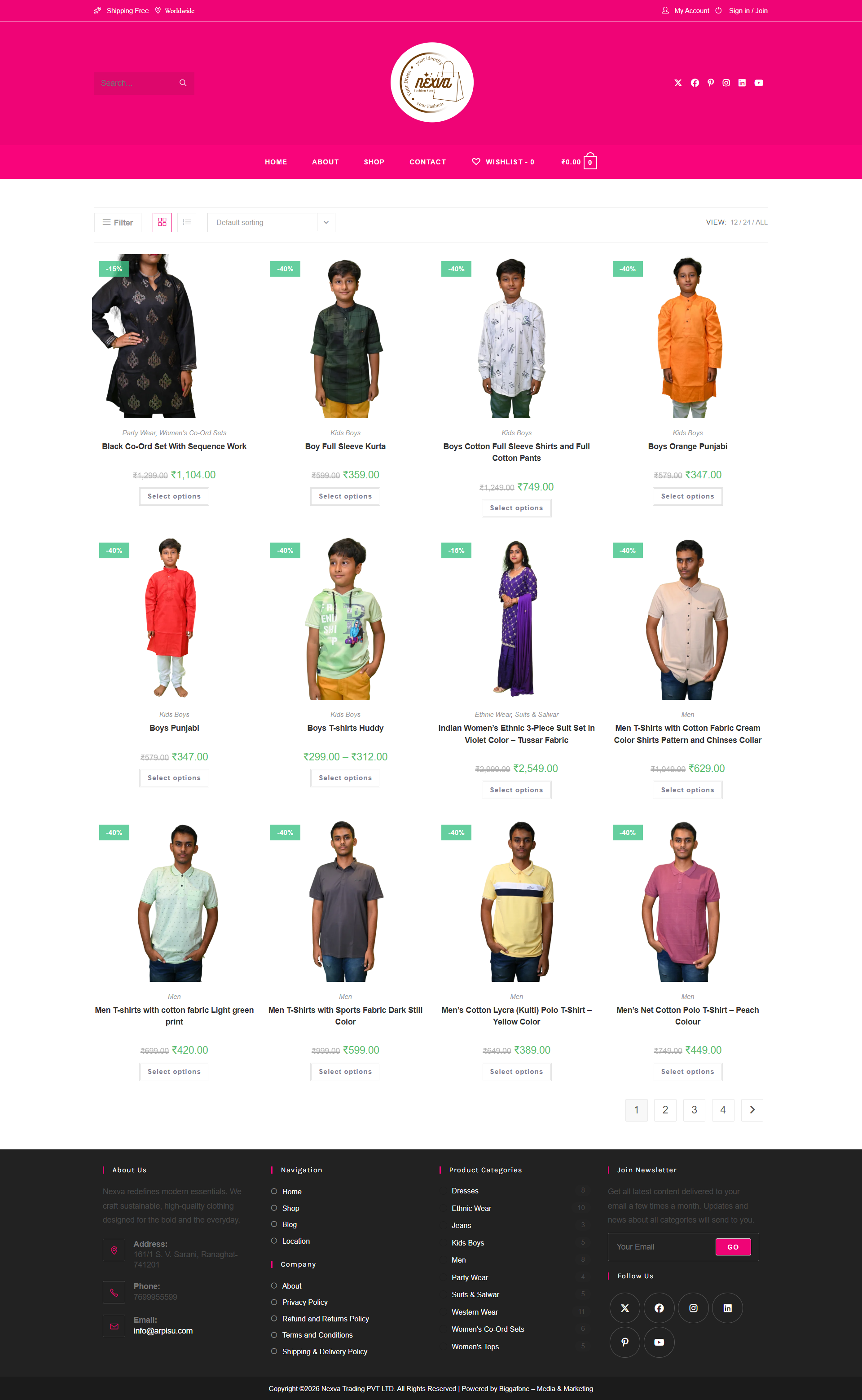 Arpisu — Shop page with 9 product categories and discount badges